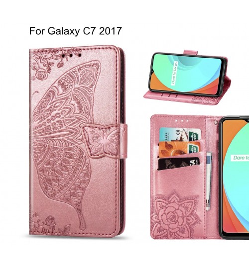 Galaxy C7 2017 case Embossed Butterfly Wallet Leather Case