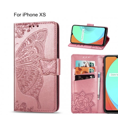 iPhone XS case Embossed Butterfly Wallet Leather Case