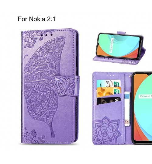 Nokia 2.1 case Embossed Butterfly Wallet Leather Case