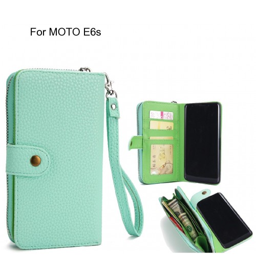 Moto E6s Case Coin Wallet Case Full Wallet Leather Case - Green