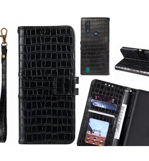 Moto E6s Case Croco Wallet Leather Case - Black