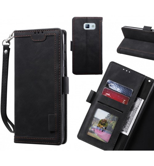 Galaxy A8 2016 Case Wallet Denim Leather Case Cover - Black