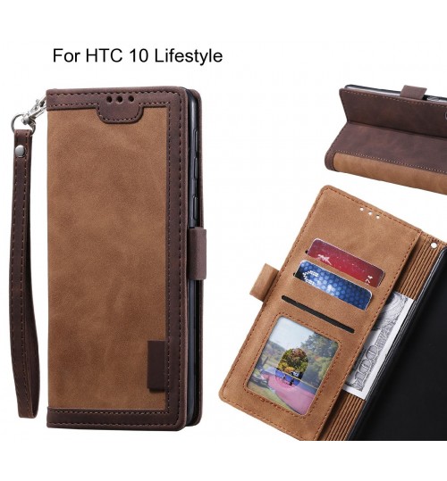 Htc 10 Lifestyle Case Wallet Denim Leather Case Cover - Brown