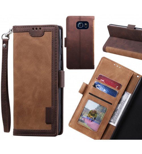 Galaxy S6 Case Wallet Denim Leather Case Cover - Brown