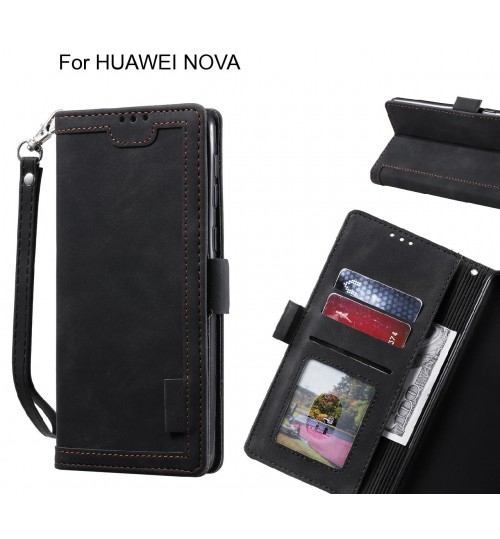 Huawei Nova Case Wallet Denim Leather Case Cover - Black