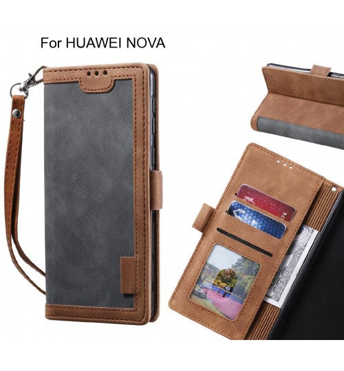 Huawei Nova Case Wallet Denim Leather Case Cover - Grey