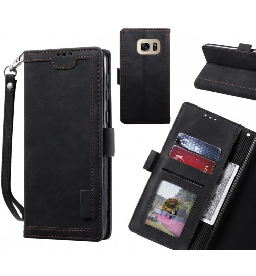Galaxy S7 Case Wallet Denim Leather Case Cover - Black