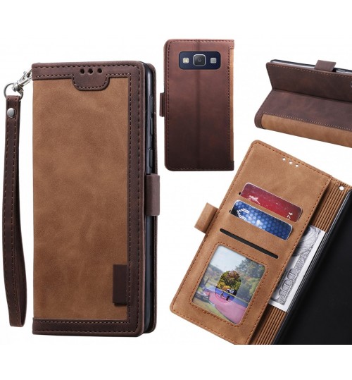 Galaxy A5 Case Wallet Denim Leather Case Cover - Brown