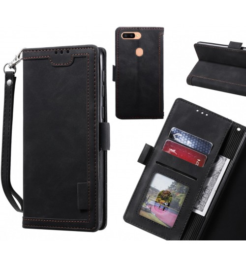 Oppo R11s Plus Case Wallet Denim Leather Case Cover - Black