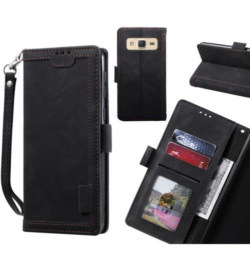 Galaxy J2 Case Wallet Denim Leather Case Cover - Black