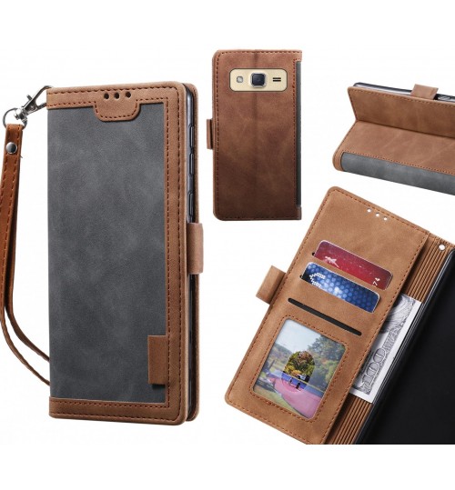 Galaxy J2 Case Wallet Denim Leather Case Cover - Grey