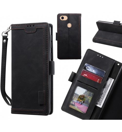 Oppo A75 Case Wallet Denim Leather Case Cover - Black