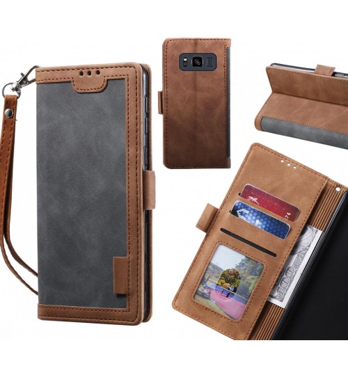 Galaxy S8 Active Case Wallet Denim Leather Case Cover - Grey