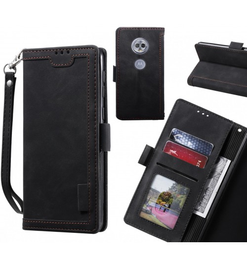 Moto G6 Play Case Wallet Denim Leather Case Cover - Black