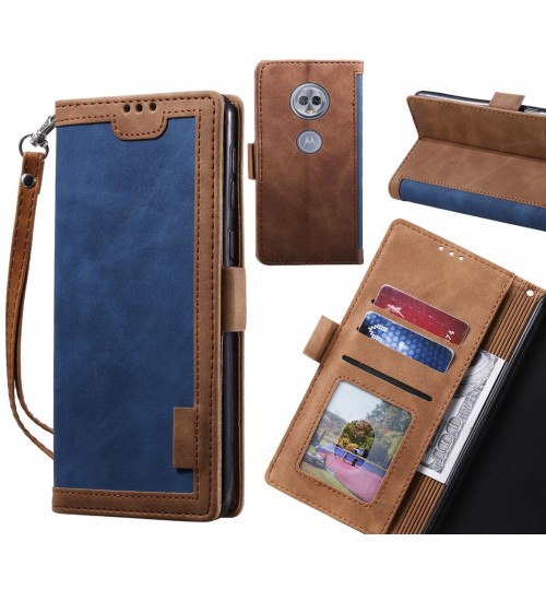 Moto G6 Play Case Wallet Denim Leather Case Cover - Blue