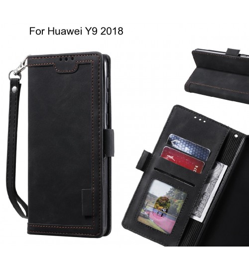Huawei Y9 2018 Case Wallet Denim Leather Case Cover - Black