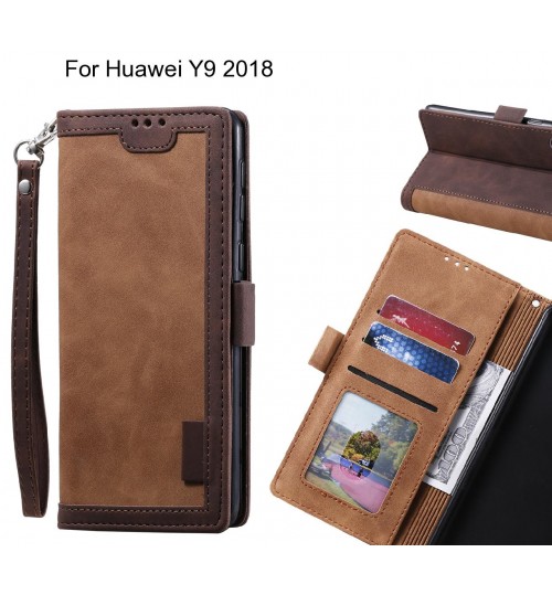 Huawei Y9 2018 Case Wallet Denim Leather Case Cover - Brown
