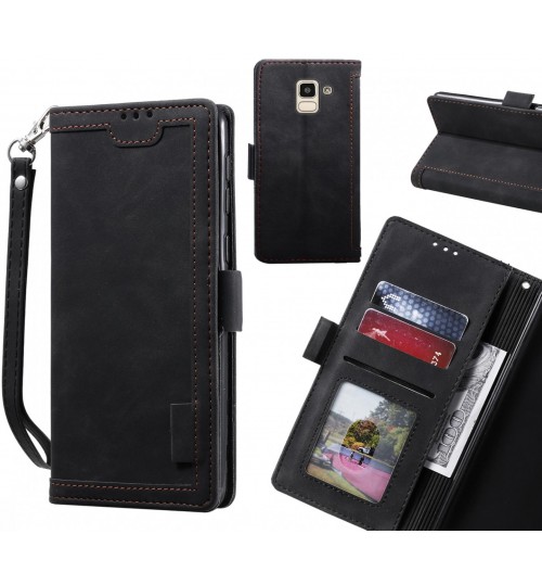 Galaxy J6 Case Wallet Denim Leather Case Cover - Black