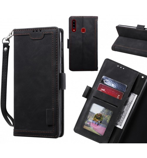 Samsung Galaxy A20s Case Wallet Denim Leather Case Cover - Black