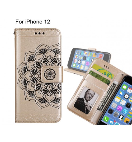 iPhone 12 Case mandala embossed leather wallet case