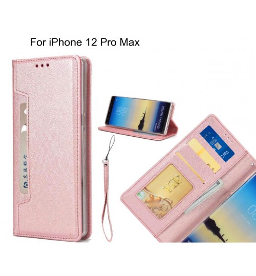 Iphone 12 Pro Max Case Silk Texture Leather Wallet Case - Rose Gold