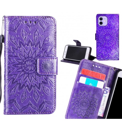 iPhone 12 Case Leather Wallet case embossed sunflower pattern