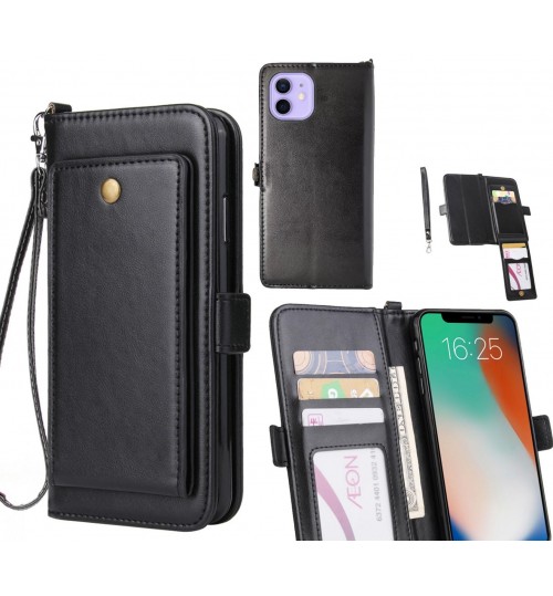 Iphone 12 Case Retro Leather Wallet Case - Black