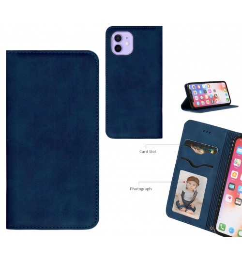 Iphone 12 Case Premium Leather Magnetic Wallet Case - Blue