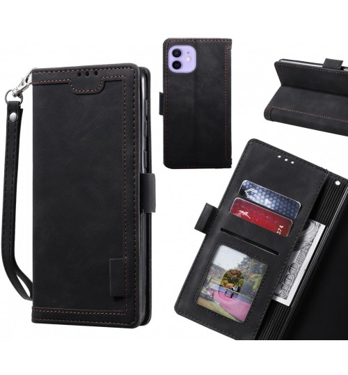 Iphone 12 Case Wallet Denim Leather Case Cover - Black