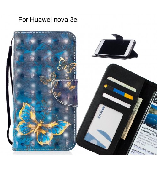 Huawei nova 3e Case Leather Wallet Case 3D Pattern Printed
