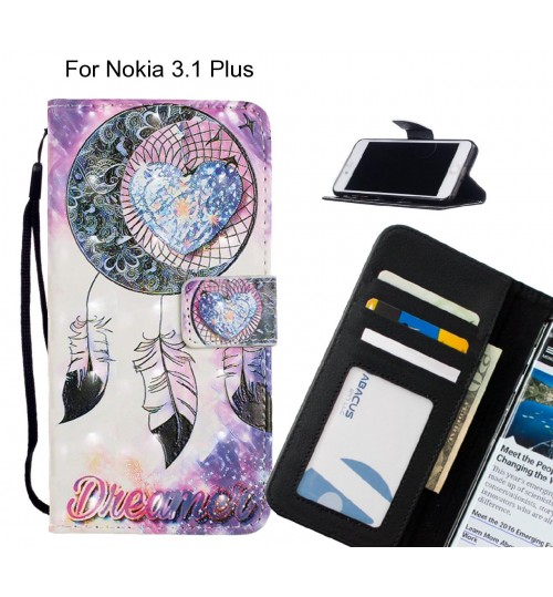 Nokia 3.1 Plus Case Leather Wallet Case 3D Pattern Printed