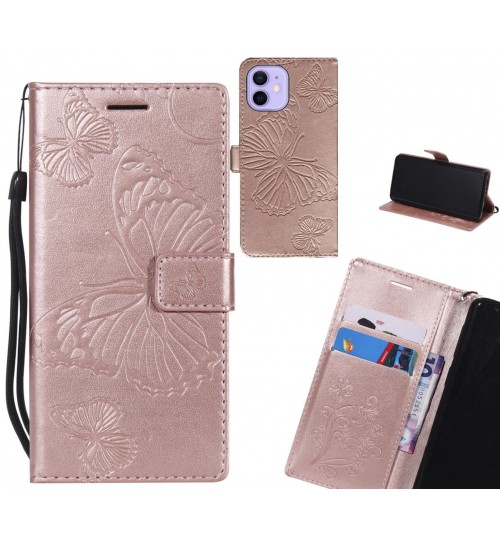 Iphone 12 Mini Case Embossed Butterfly Wallet Leather Case - Rose Gold