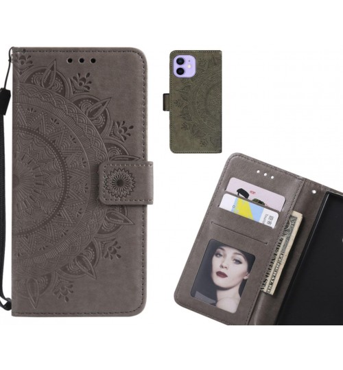Iphone 12 Mini Case Mandala Embossed Leather Wallet Case - Grey