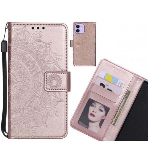 Iphone 12 Mini Case Mandala Embossed Leather Wallet Case - Rose Gold
