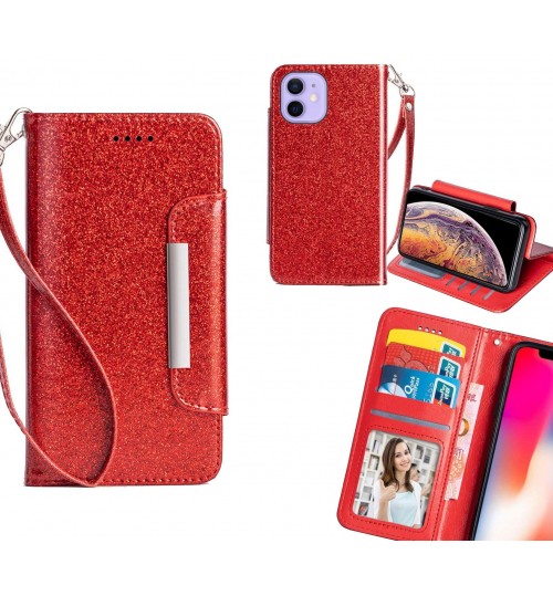 Iphone 12 Mini Case Glitter Wallet Case Id Wide Magnetic Closure - Red