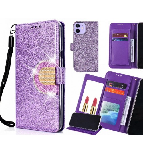 Iphone 12 Mini Case Glaring Wallet Leather Case With Mirror - Purple