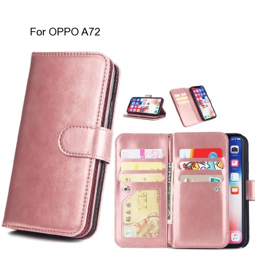Oppo A72 Case Triple Wallet Leather Case 9 Card Slots - Rose Gold