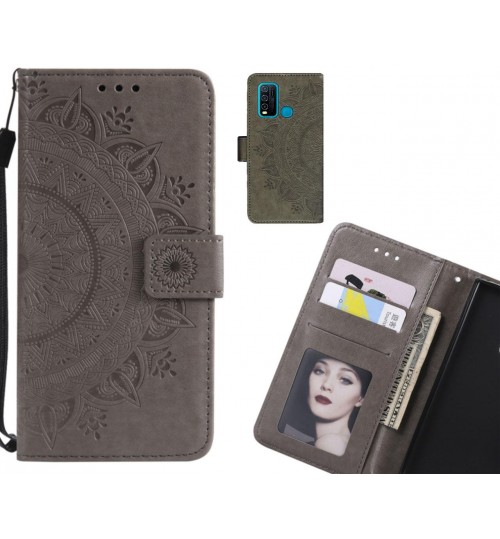 Vivo Y30 Case Mandala Embossed Leather Wallet Case - Grey