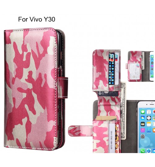 Vivo Y30 Case Wallet Leather Flip Case 7 Card Slots - Pink