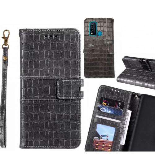 Vivo Y30 Case Croco Wallet Leather Case - Grey