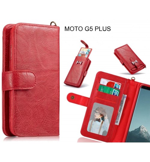 Moto G5 Plus Case Premium Multifunction Wallet Leather Case - Red