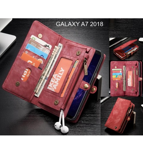 GALAXY A7 2018 Case Retro leather case multi cards cash pocket &amp; zip
