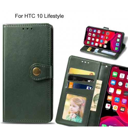 Htc 10 Lifestyle Case Premium Leather Id Wallet Case - Green