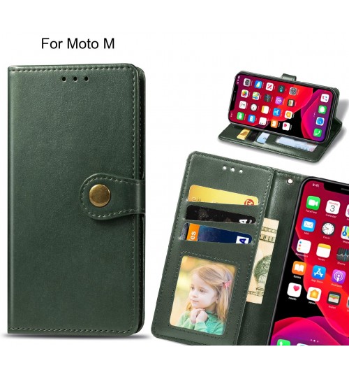 Moto M Case Premium Leather Id Wallet Case - Green