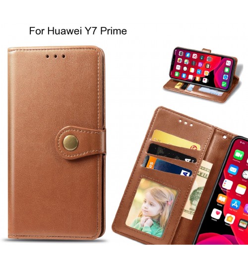 Huawei Y7 Prime Case Premium Leather Id Wallet Case - Brown