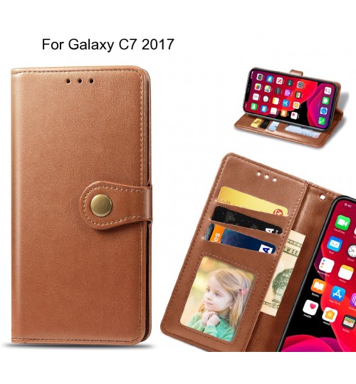Galaxy C7 2017 Case Premium Leather Id Wallet Case - Brown