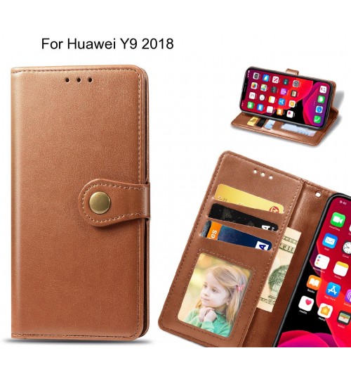 Huawei Y9 2018 Case Premium Leather Id Wallet Case - Brown