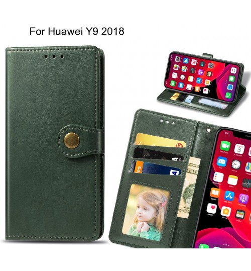 Huawei Y9 2018 Case Premium Leather Id Wallet Case - Green