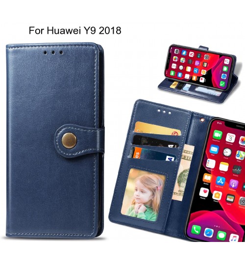 Huawei Y9 2018 Case Premium Leather Id Wallet Case - Blue