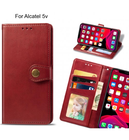 Alcatel 5v Case Premium Leather Id Wallet Case - Red